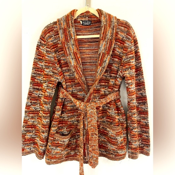 Sedgewick Sportswear Sweaters - Sedgewick Sportswear, Medium, made in USA belted multicolor knit open cardigan